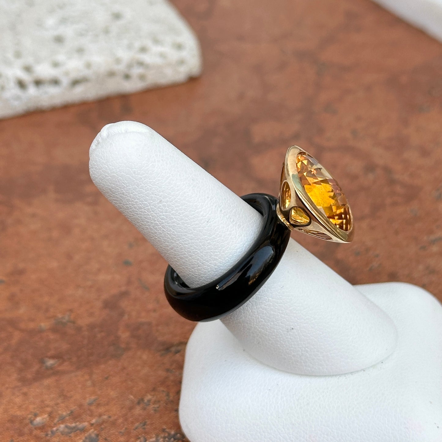 Estate 10KT Yellow Gold Black Onyx Band + Citrine Ring 7