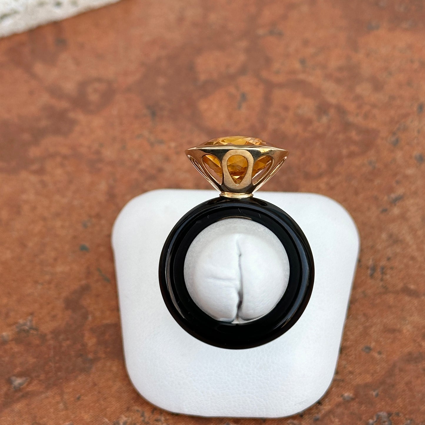 Estate 10KT Yellow Gold Black Onyx Band + Citrine Ring 7