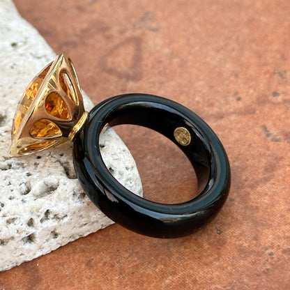 Estate 10KT Yellow Gold Black Onyx Band + Citrine Ring 7