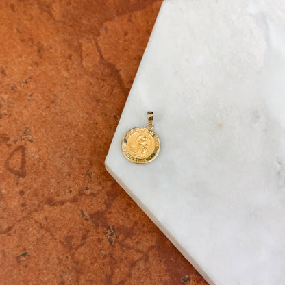 14KT Yellow Gold Guardian Angel "Protect Us" Medal Pendant Charm