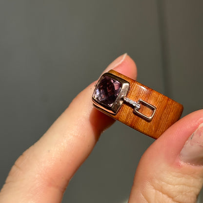 Vintage 10KT Rose Gold Amethyst Red Wood + Diamond Ring