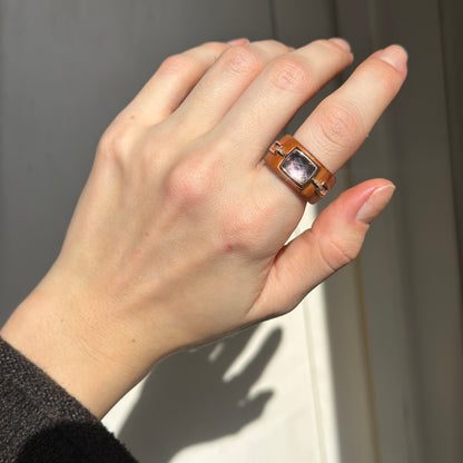 Vintage 10KT Rose Gold Amethyst Red Wood + Diamond Ring