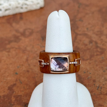 Vintage 10KT Rose Gold Amethyst Red Wood + Diamond Ring