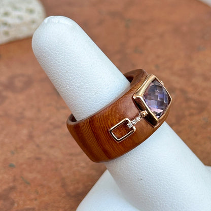 Vintage 10KT Rose Gold Amethyst Red Wood + Diamond Ring