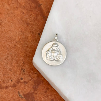 Sterling Silver Polished Round Bas Relief Buddha Pendant Charm