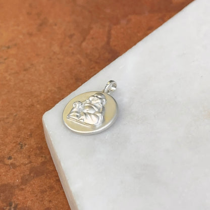 Sterling Silver Polished Round Bas Relief Buddha Pendant Charm