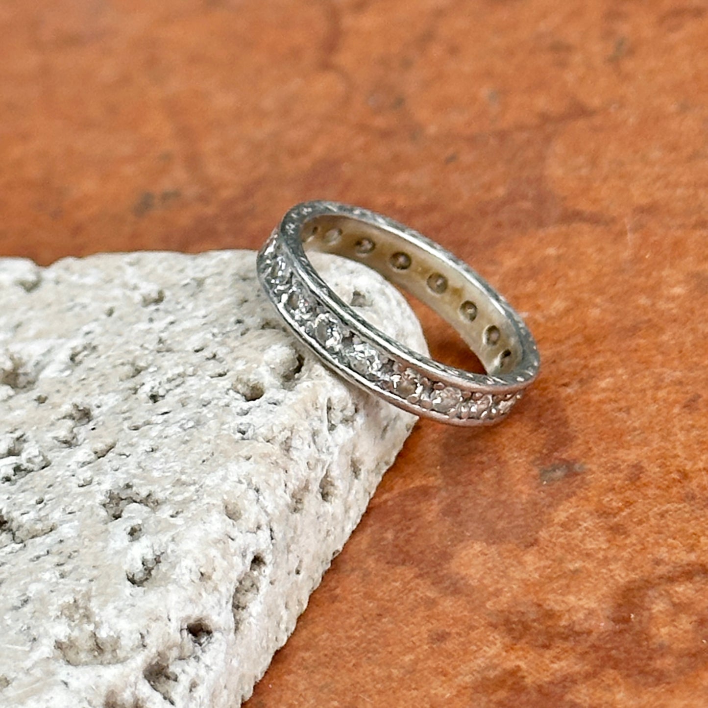 Estate 18KT White Gold Round Diamond .60 CT Eternity Band RIng