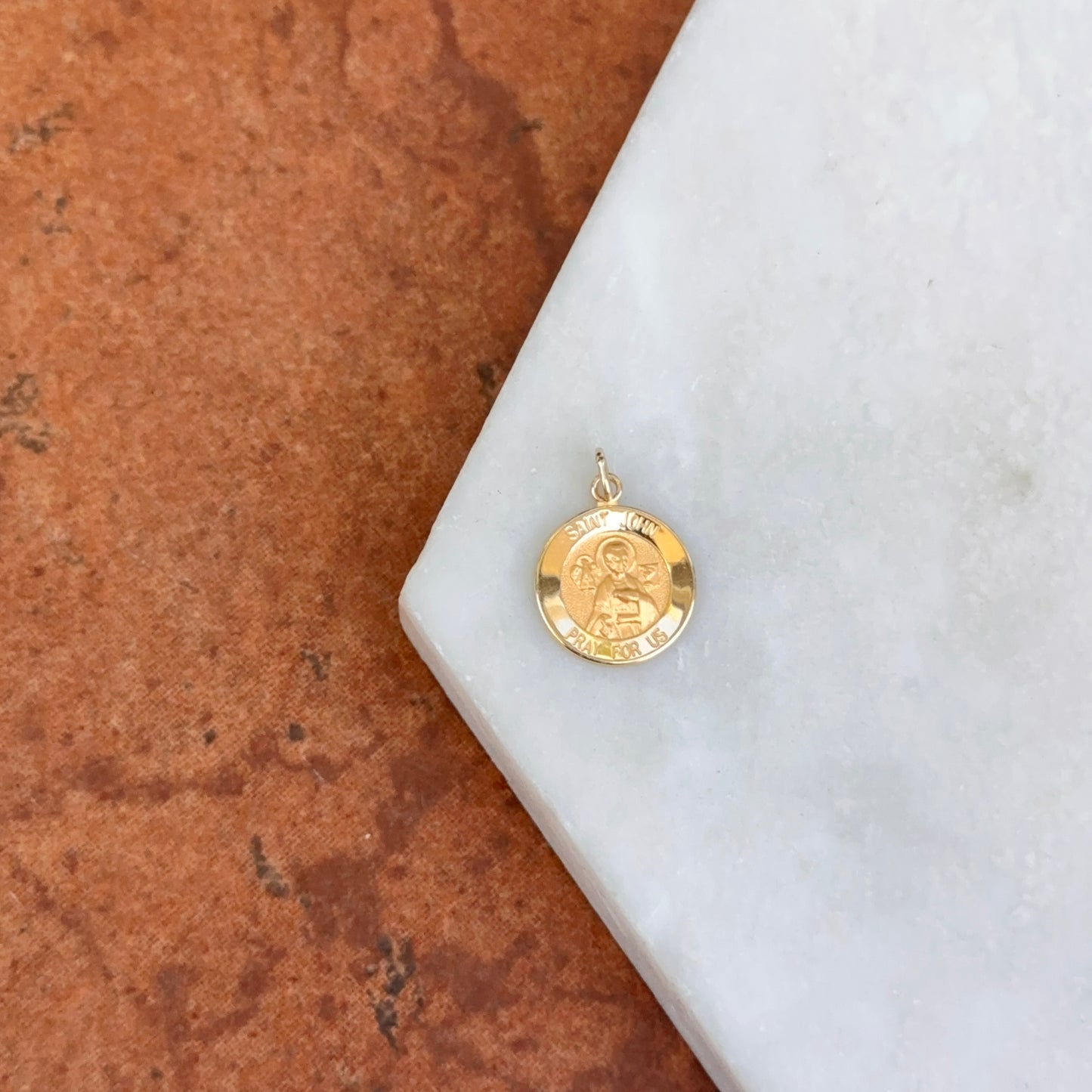 14KT Yellow Gold St John the Baptist Medal Round Pendant Charm 12mm