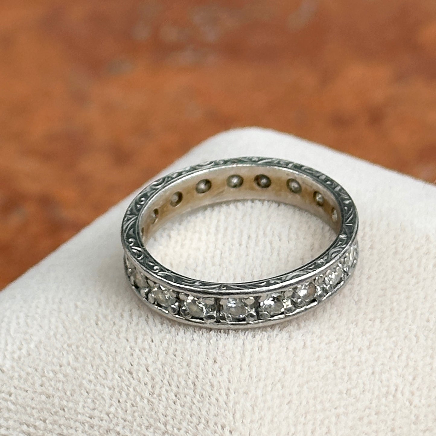 Estate 18KT White Gold Round Diamond .60 CT Eternity Band RIng