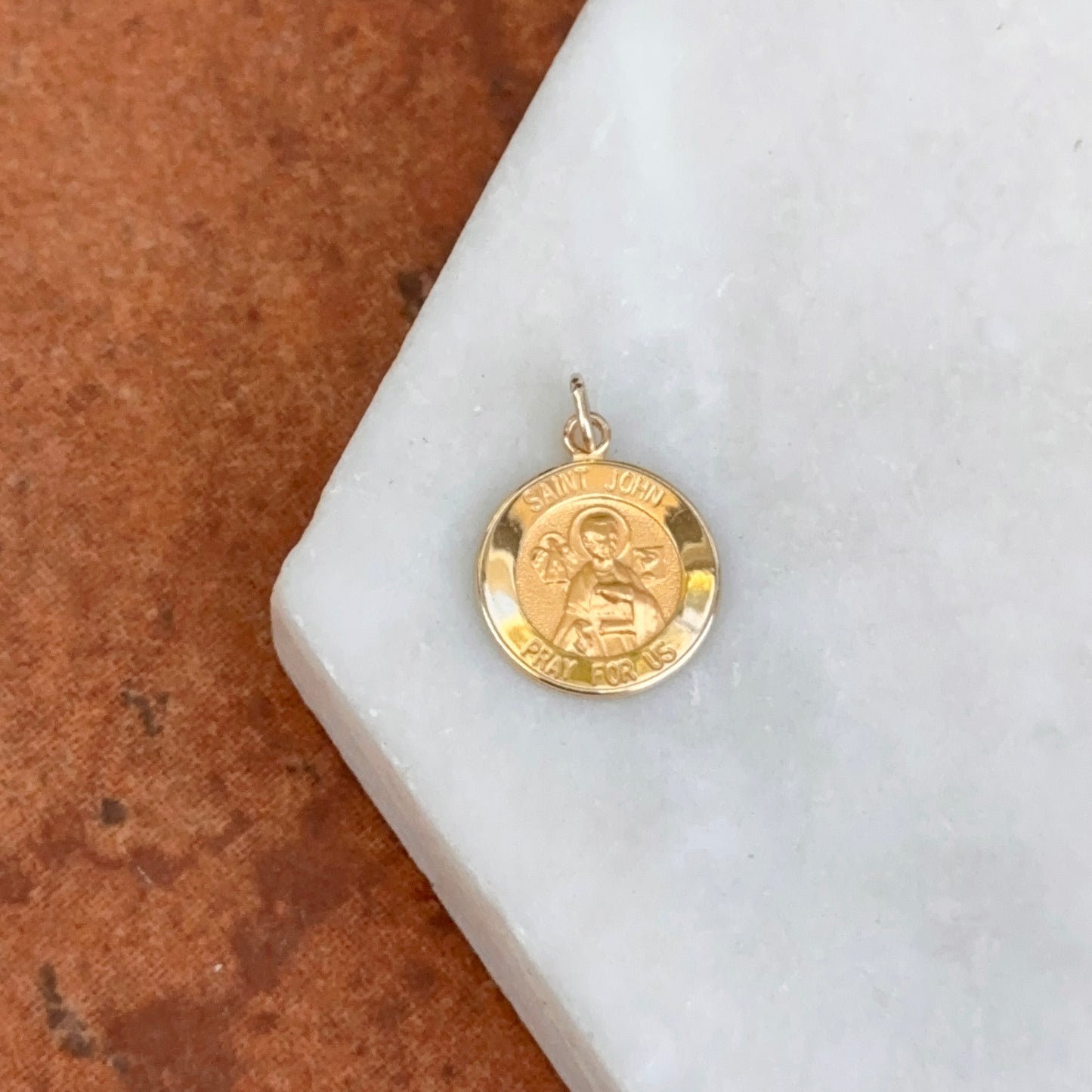 14KT Yellow Gold St John the Baptist Medal Round Pendant Charm 12mm