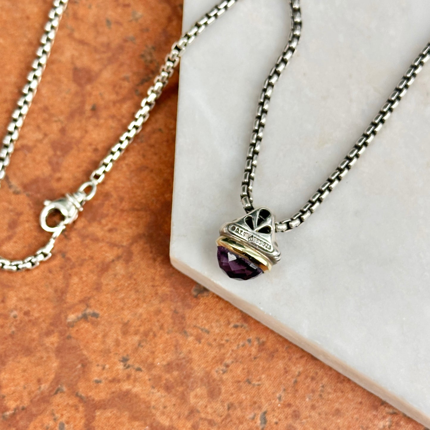 Estate David Yurman Sterling Silver 18KT Yellow Gold Amethyst Necklace