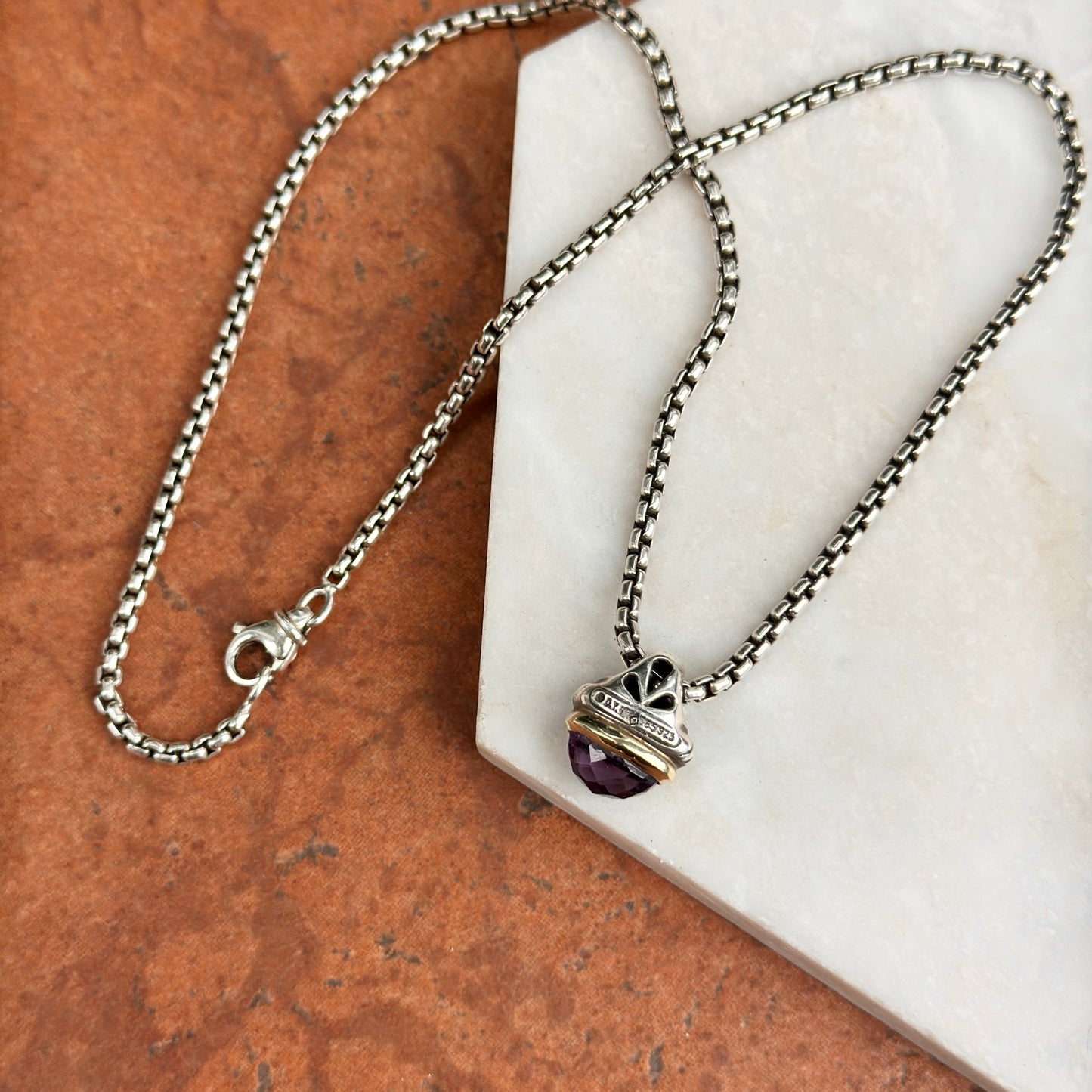 Estate David Yurman Sterling Silver 18KT Yellow Gold Amethyst Necklace