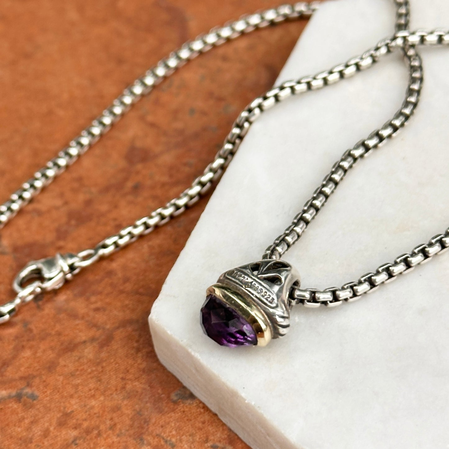 Estate David Yurman Sterling Silver 18KT Yellow Gold Amethyst Necklace