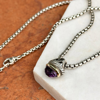 Estate David Yurman Sterling Silver 18KT Yellow Gold Amethyst Necklace