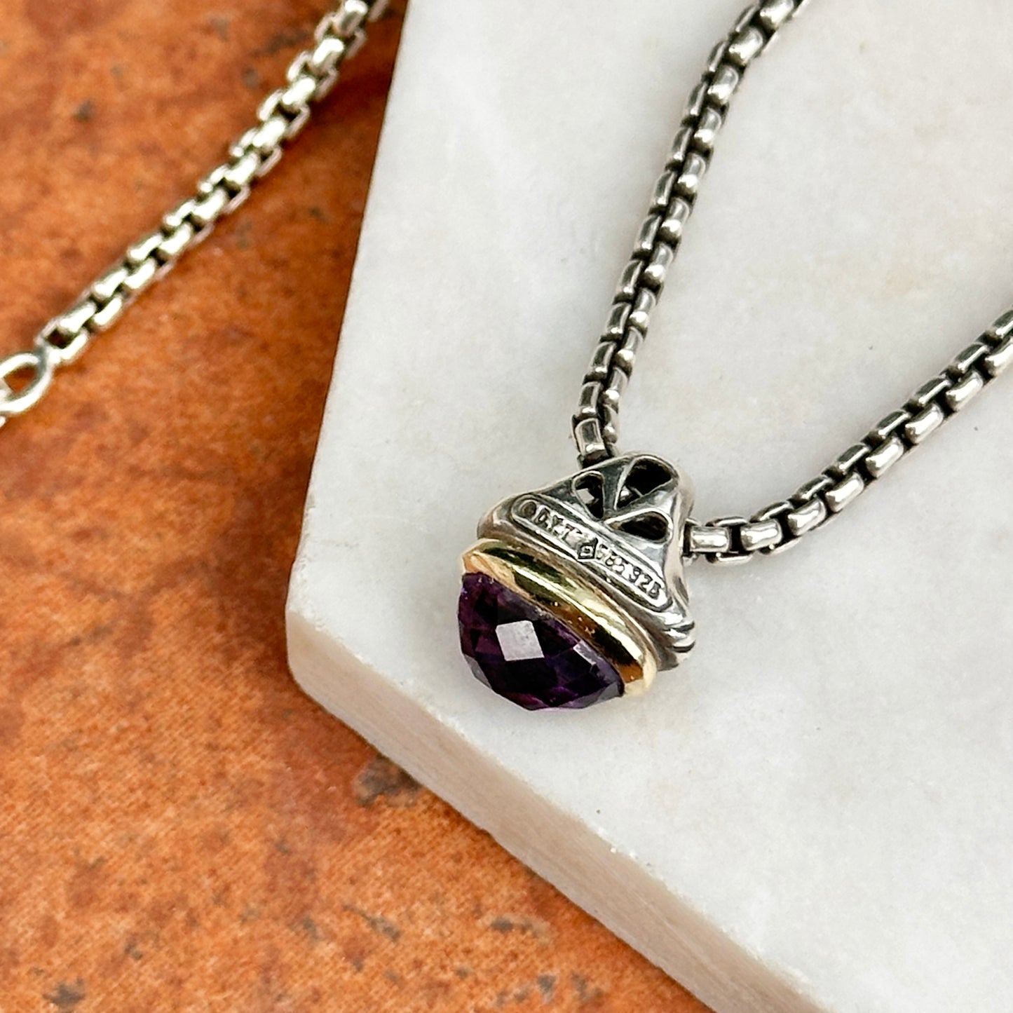 Estate David Yurman Sterling Silver 18KT Yellow Gold Amethyst Necklace