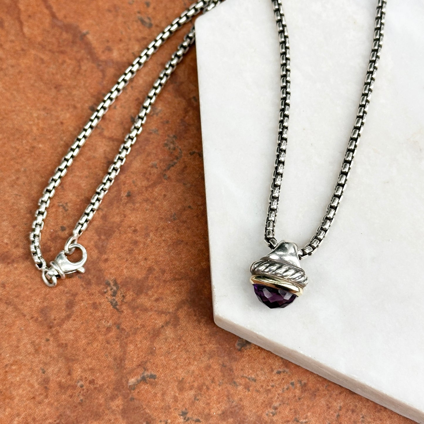 Estate David Yurman Sterling Silver 18KT Yellow Gold Amethyst Necklace