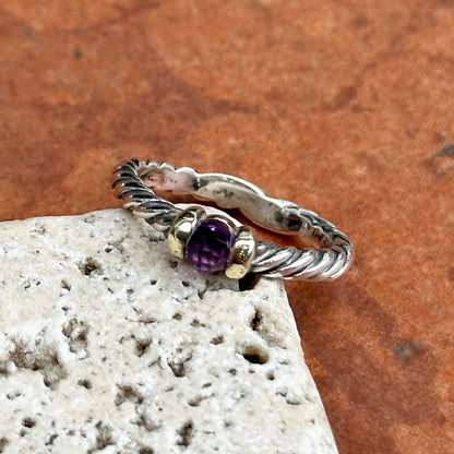 Estate David Yurman Sterling Silver + 18KT Yellow Gold Amethyst Ring