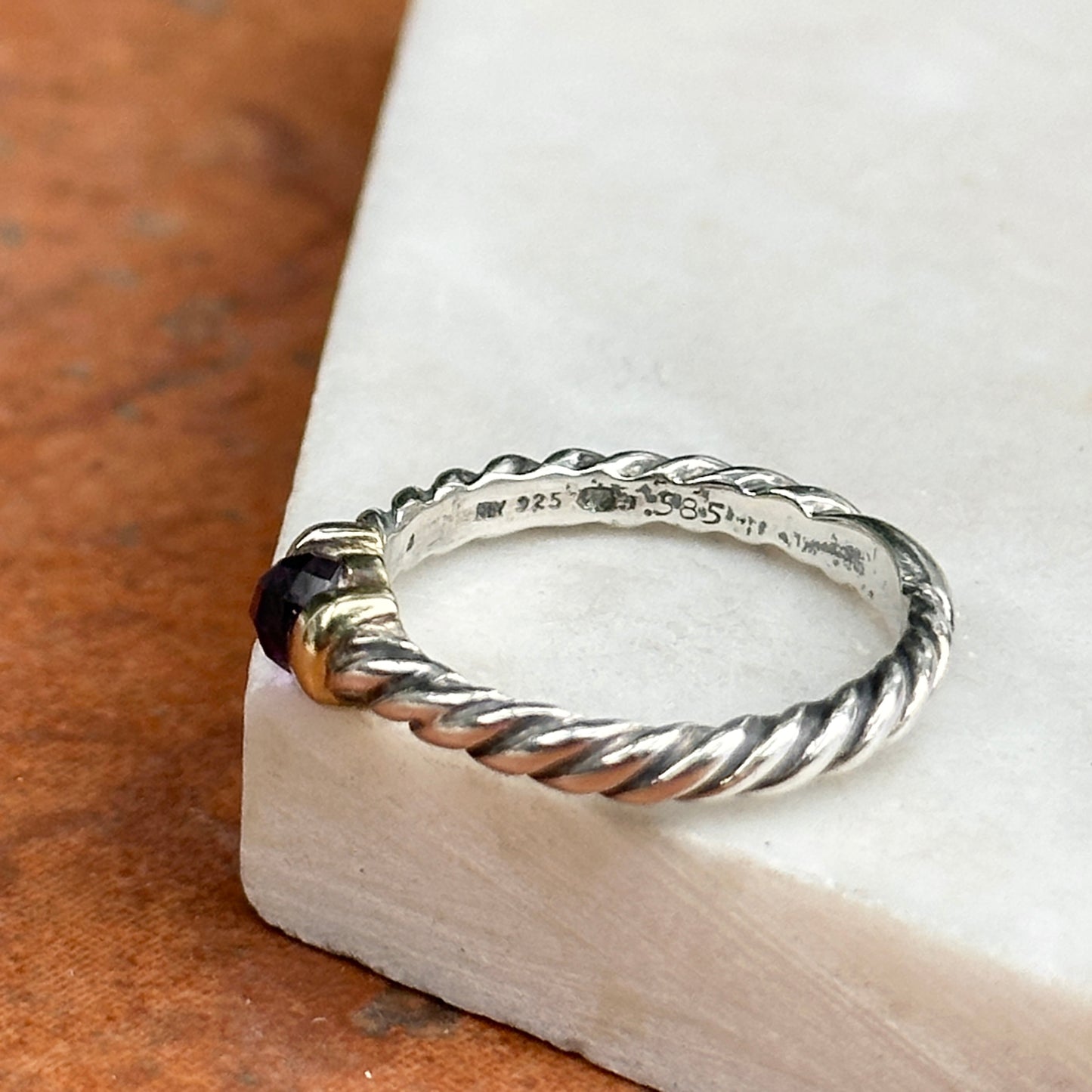 Estate David Yurman Sterling Silver + 18KT Yellow Gold Amethyst Ring