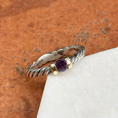 Estate David Yurman Sterling Silver + 18KT Yellow Gold Amethyst Ring