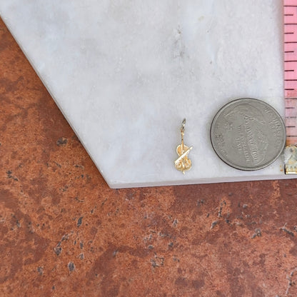 14KT Yellow Gold Mini Solid Detailed Violin Pendant Charm 20mm