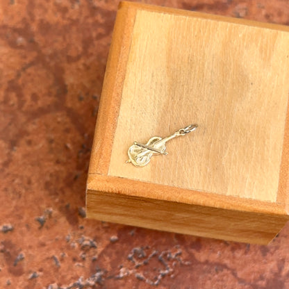 14KT Yellow Gold Mini Solid Detailed Violin Pendant Charm 20mm