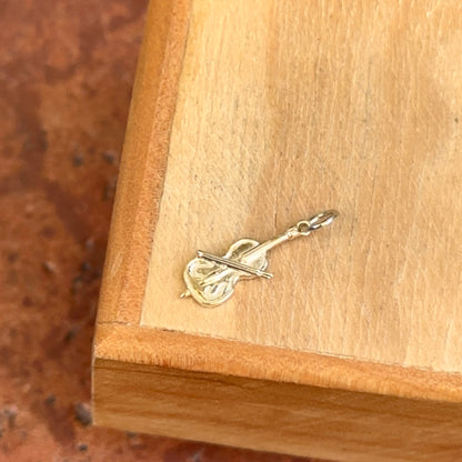 14KT Yellow Gold Mini Solid Detailed Violin Pendant Charm 20mm