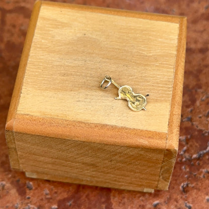 14KT Yellow Gold Mini Solid Detailed Violin Pendant Charm 20mm