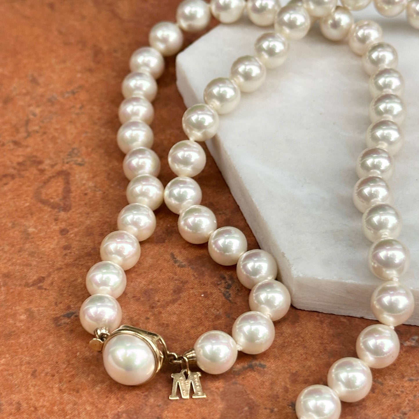 Estate Gold-Plated Sterling Silver Faux Pearl Strand Necklace 24"