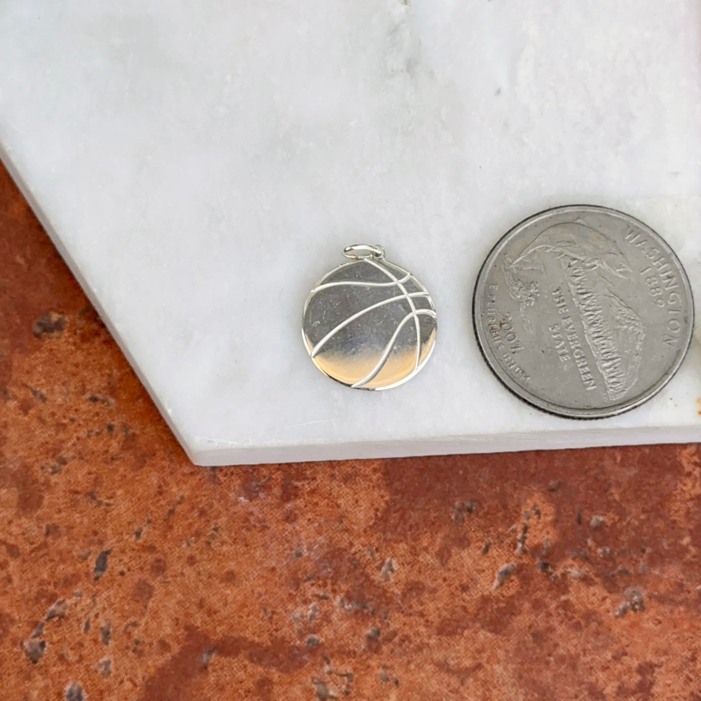 Sterling Silver Engravable Flat Basketball Pendant Charm