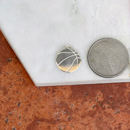 Sterling Silver Engravable Flat Basketball Pendant Charm