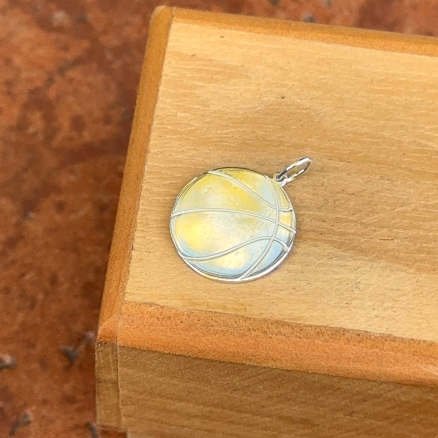 Sterling Silver Engravable Flat Basketball Pendant Charm