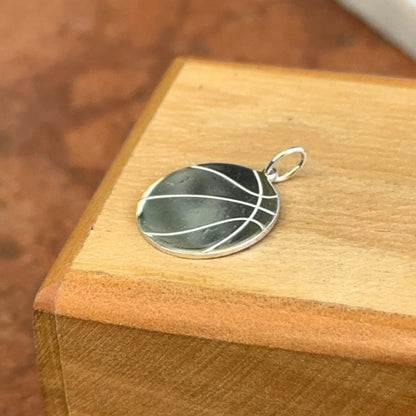 Sterling Silver Engravable Flat Basketball Pendant Charm
