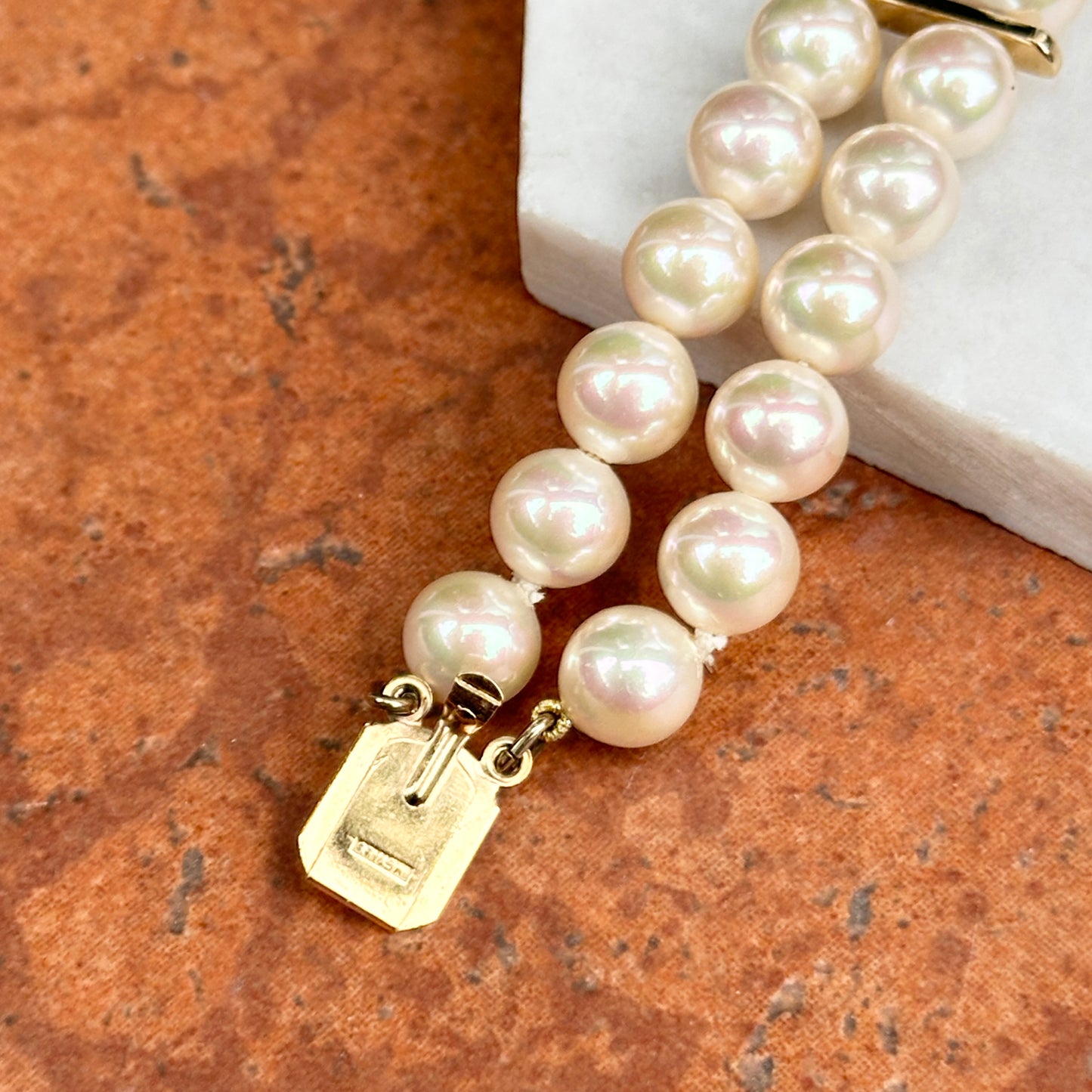 Estate Gold-Plated Silver Faux Pearl Double Strand Bracelet