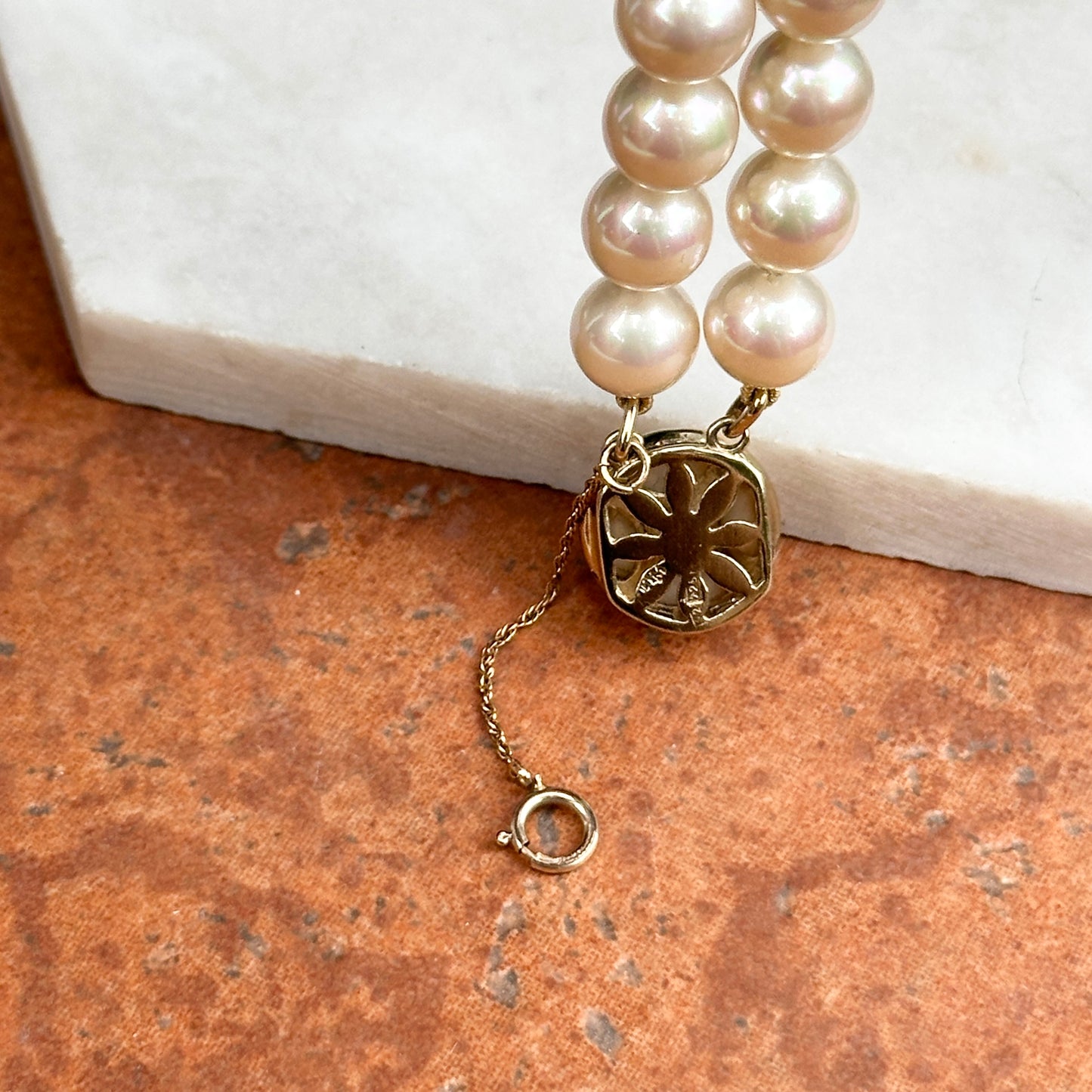 Estate Gold-Plated Silver Faux Pearl Double Strand Bracelet
