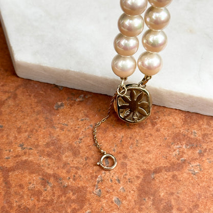 Estate Gold-Plated Silver Faux Pearl Double Strand Bracelet