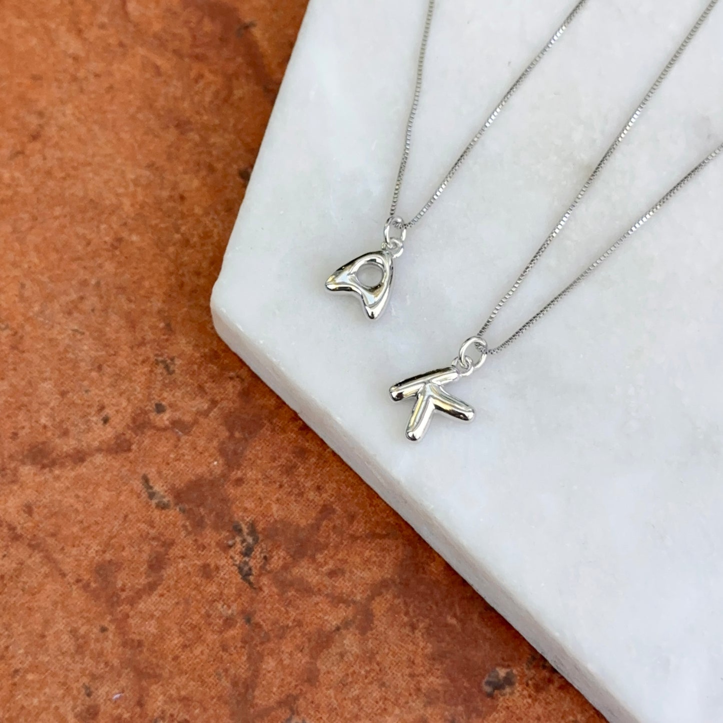 Sterling Silver Bubble Letter Initial Pendant Charm + Chain Necklace 18''