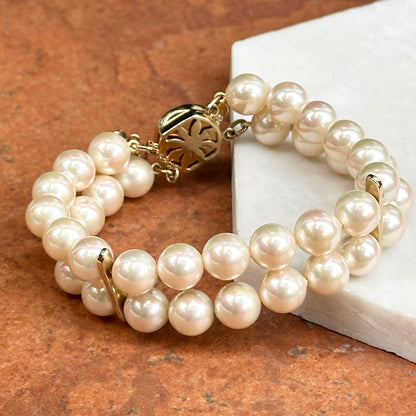 Estate Gold-Plated Silver Faux Pearl Double Strand Bracelet