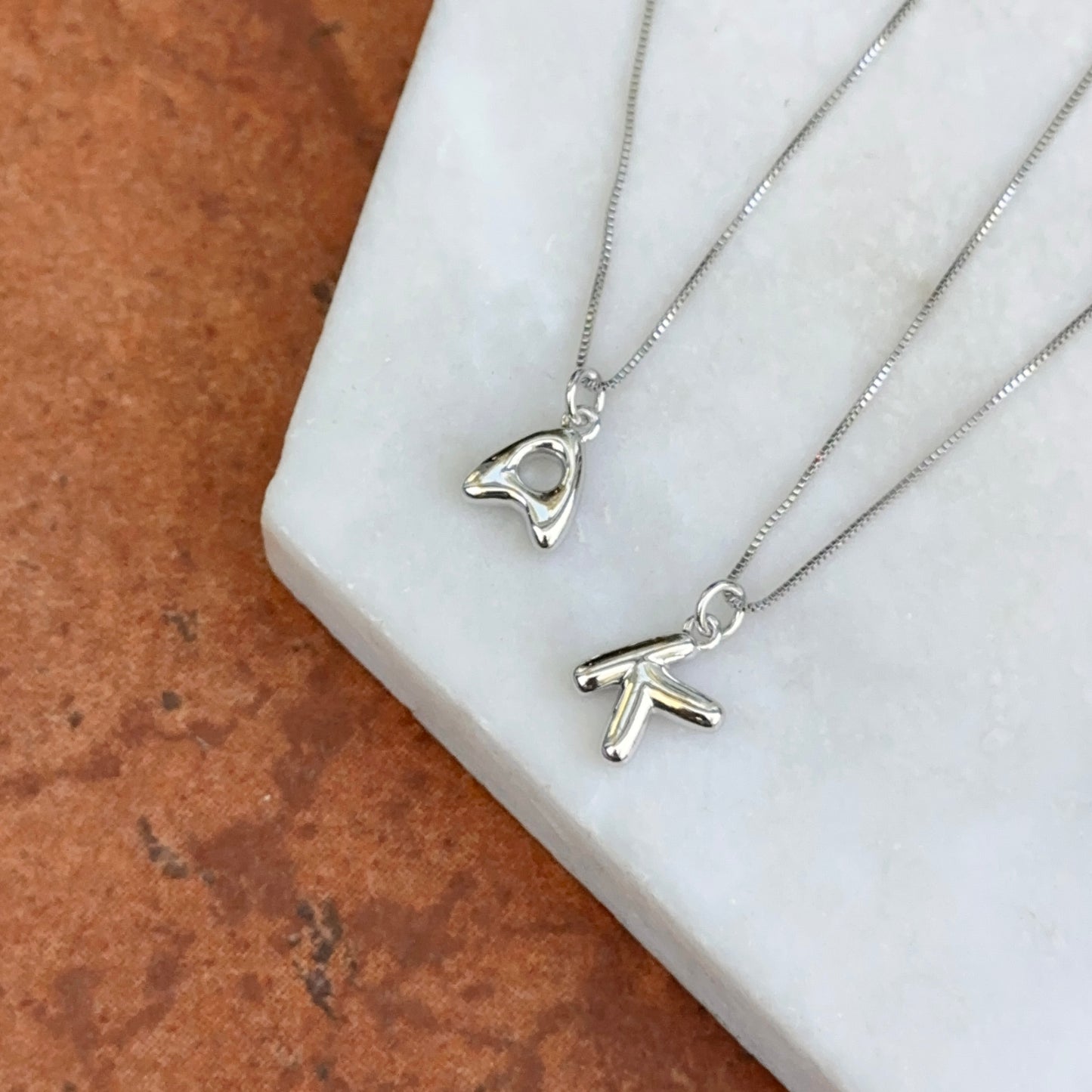 Sterling Silver Bubble Letter Initial Pendant Charm + Chain Necklace 18''