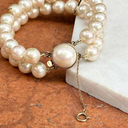 Estate Gold-Plated Silver Faux Pearl Double Strand Bracelet