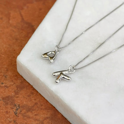 Sterling Silver Bubble Letter Initial Pendant Charm + Chain Necklace 18''