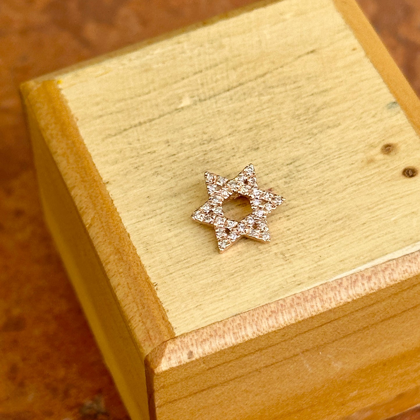 14KT Rose Gold Pave Diamond Star of David Pendant Slide