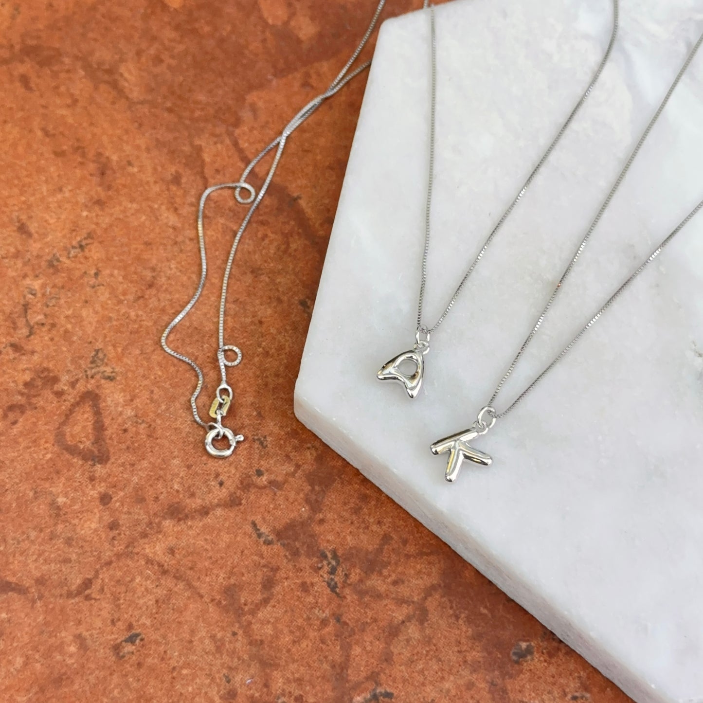 Sterling Silver Bubble Letter Initial Pendant Charm + Chain Necklace 18''