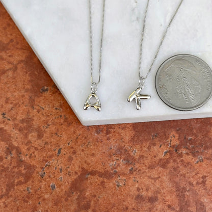 Sterling Silver Bubble Letter Initial Pendant Charm + Chain Necklace 18''