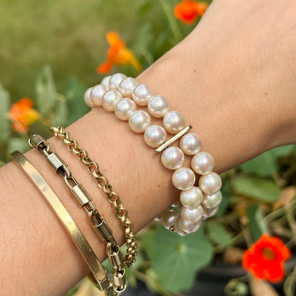 Estate Gold-Plated Silver Faux Pearl Double Strand Bracelet