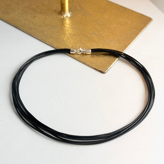Sterling Silver Multi-Strand 1mm Black Leather Cord Necklace Lobster Clasp 16''