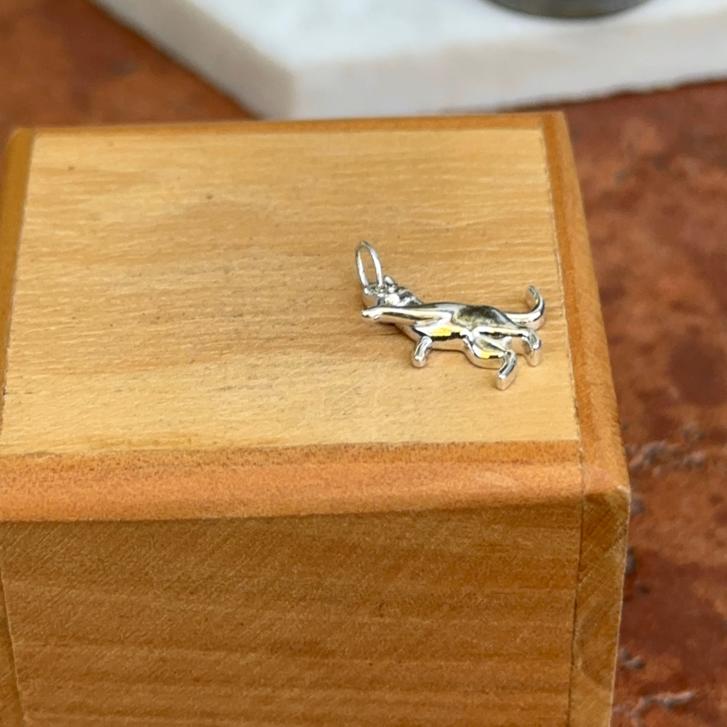 Sterling Silver Standing Cat Pendant Charm 3D