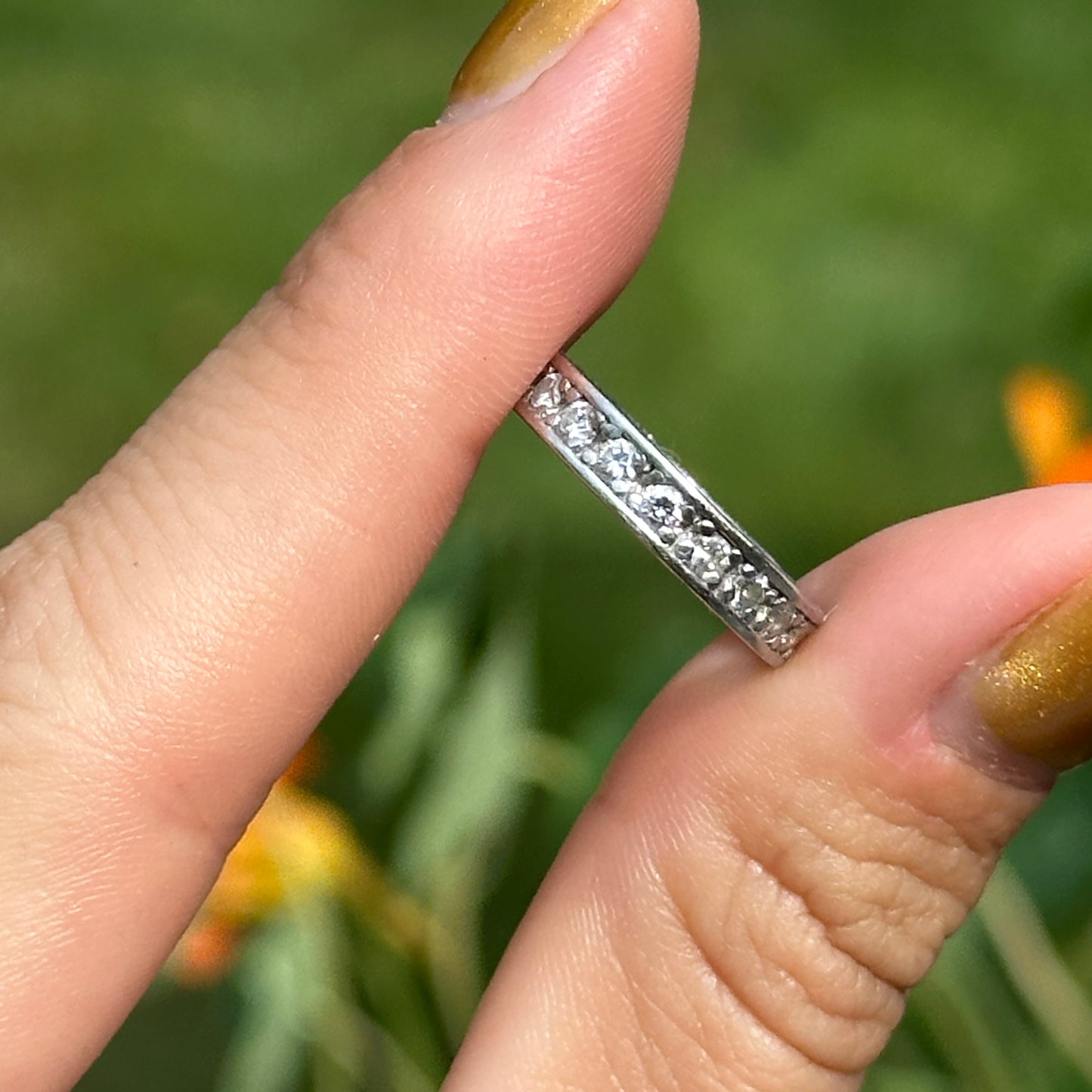 Estate 18KT White Gold Round Diamond .60 CT Eternity Band RIng