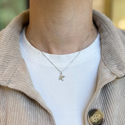 Sterling Silver Bubble Letter Initial Pendant Charm + Chain Necklace 18''