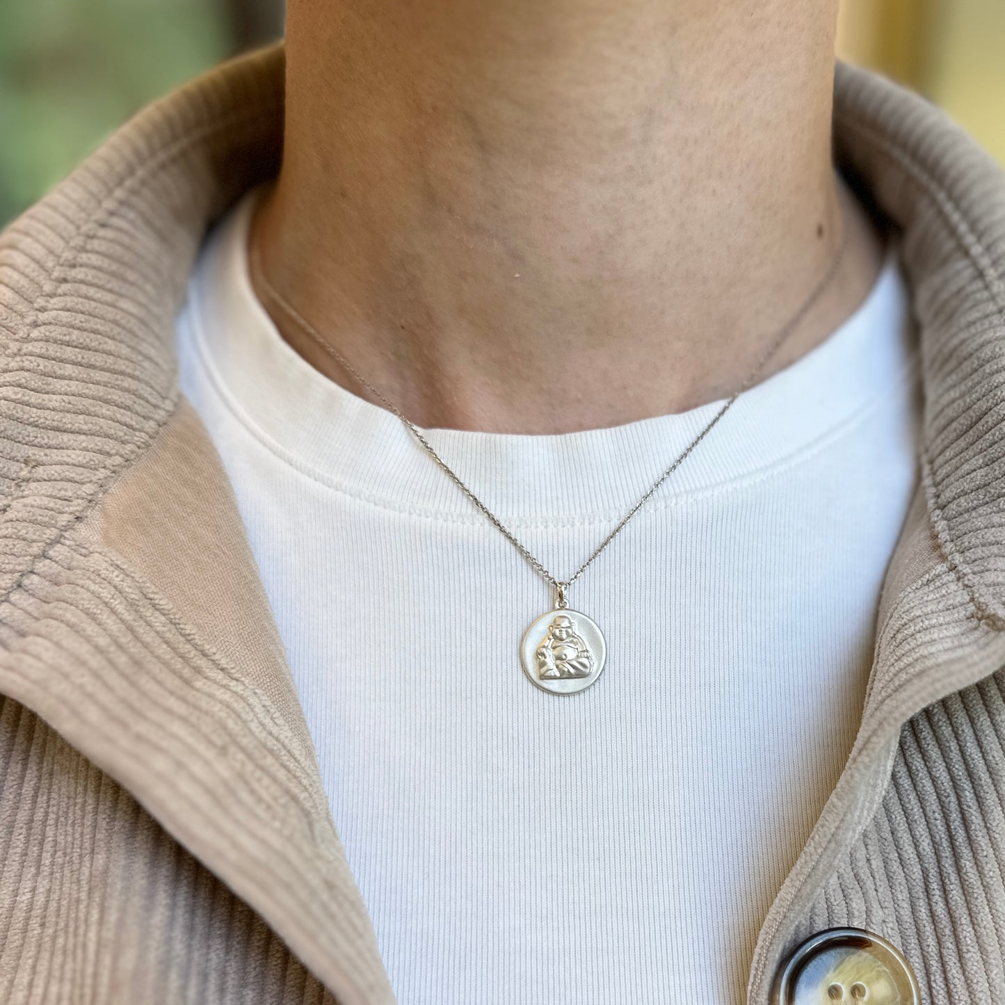 Sterling Silver Polished Round Bas Relief Buddha Pendant Charm