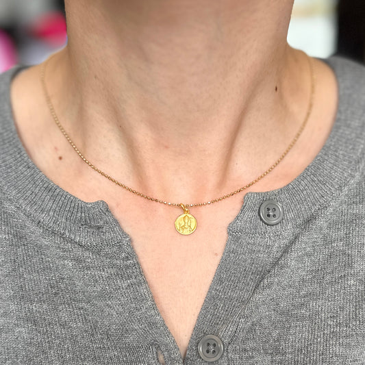 14KT Yellow Gold St. Ubaldo Matte Medal Pendant Charm 10mm